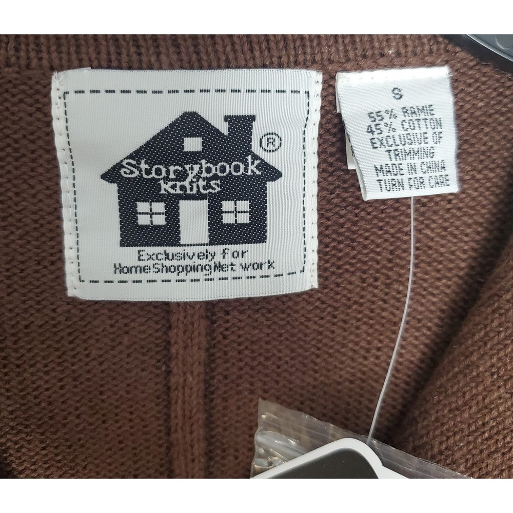 Vtg Storybook Knits Sweater S Long Brown Cardigan HSN Fall Leaves Autumn NWT - Picture 2 of 9